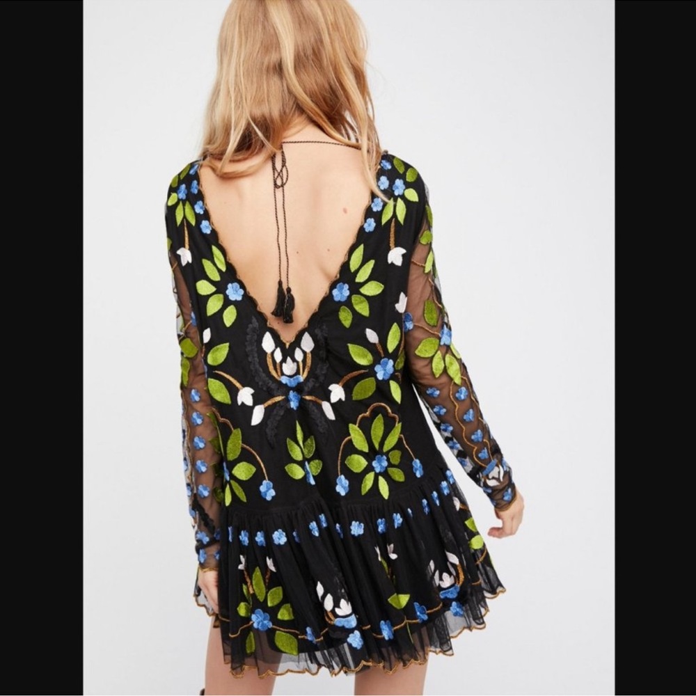 Free People Hearts are Wild Embroidered Floral Drop Waist Mini Dress Size: M - Picture 2 of 11